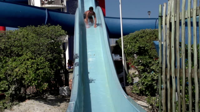 Slow-motion-of-happy-boy-on-water-slide,South-Africa