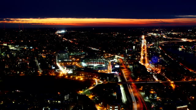 Antena-timelapse-vista-del-horizonte-de-Boston,-al-anochecer