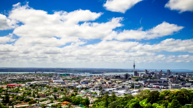 Time-Lapse---Ariel-View-of-Downtown-Auckland,-New-Zealand