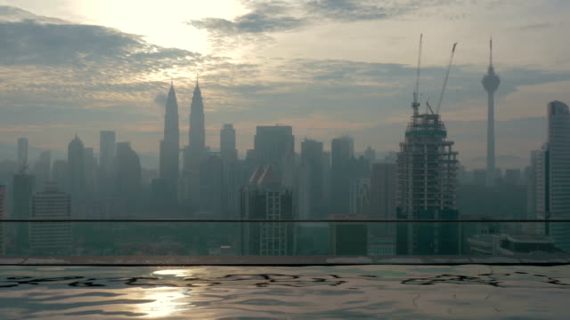 Rooftop-pool-and-cityscape-of-Kuala-Lumpur,-Malaysia