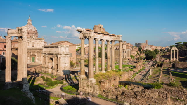 Italia-Roma-la-ciudad-más-famosa-vista-soleado-punto-foro-romano-panorama-4k-lapso-de-tiempo