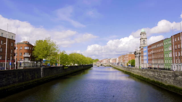 Panorama-im-sonnigen-Tag-des-Liffey-Bridge-in-Dublin,-Irland