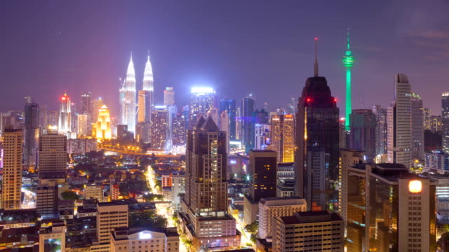 Centro-de-noche-paisaje-urbano-Timelapse-Kuala-Lumpur