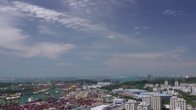 Blick-auf-den-Hafen-von-Singapur.-Zeitraffer