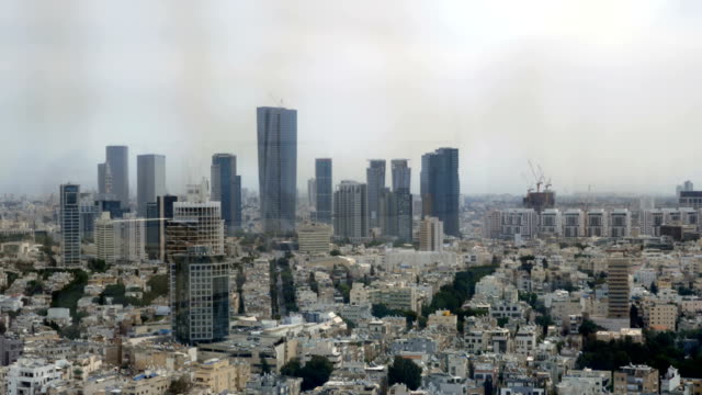 Tel-Aviv-panorama-with-houses-and-skyscrapers,-Israel