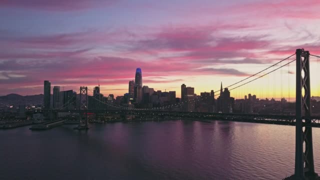 Aerial-cityscape-video-of-San-Francisco-at-sunset