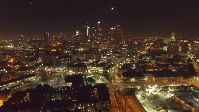 Aerial-shot-of-Los-Angeles-at-night-where-you-can-see-Dowtown-LA