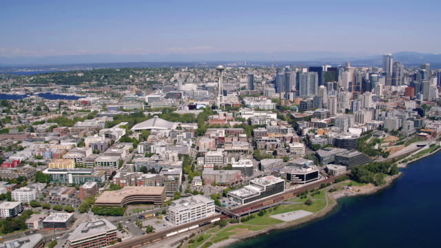Seattle-Washington-Aerial-Travel-Background-on-Sunny-Day