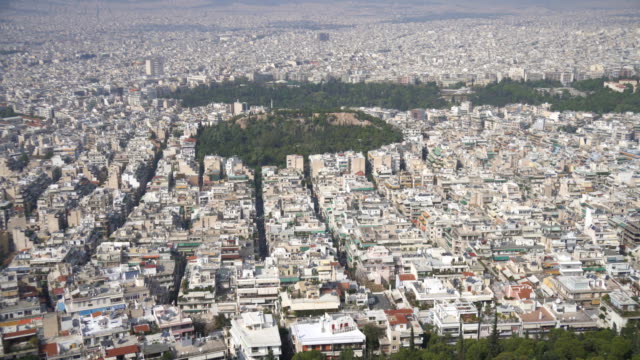 Aerial-view-on-rooftops-and-houses-in-Athens,-Greece.