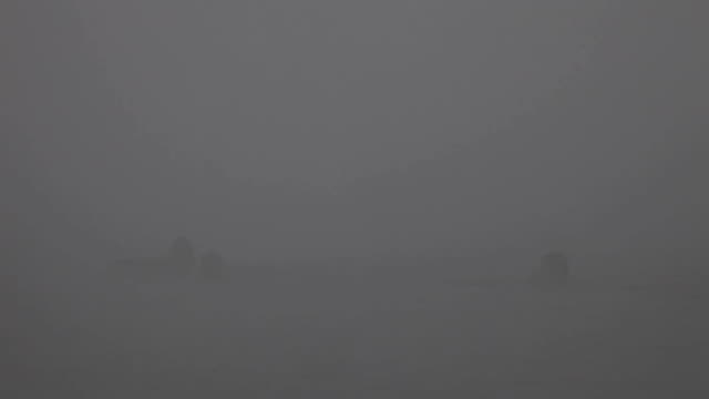Mann-Schwimmen-im-Nebel-und-im-Ganges:--Varanasi,-Indien