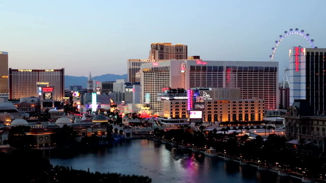 Blick-auf-den-Las-Vegas-Strip-bei-Sonnenuntergang-Timelapse