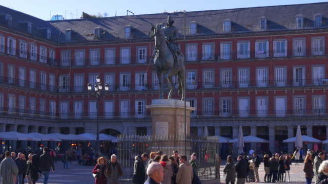 Spanien-sonnigen-Tag-tourist-überfüllten-plaza-mayor-4-k-madrid
