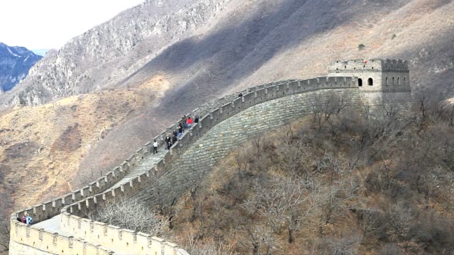 Tourists-walking-on-the-great-wall-of-china