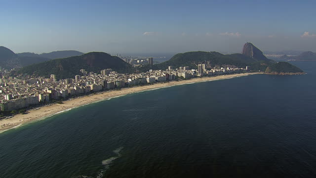 Flying-along-Copacabana-Beach,-Rio-de-Janeiro,-Brazil
