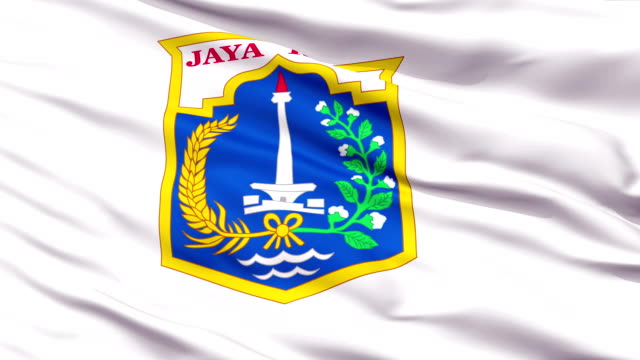 Jakarta-acercamiento-Bandera-ondeante-la-ciudad