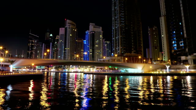 UHD-4K-Dubai-Marina-night-time-lapse,-United-Arab-Emirates