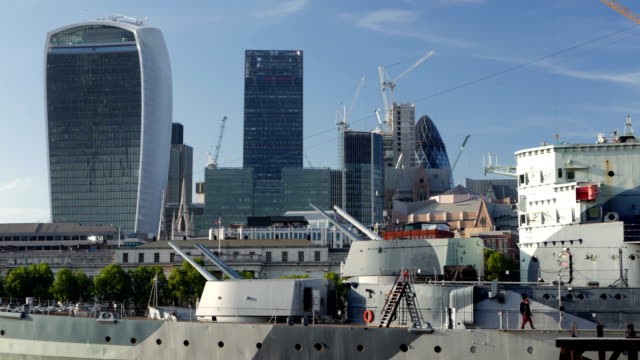 London-City-towers-and-HMS-Belfast-detail.