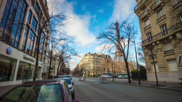 france-sunset-sky-paris-avenue-de-suffren-eiffel-tower-street-panorama-4k-time-lapse