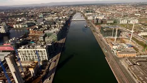 River-Liffey,-Dublin---Drone-Shot