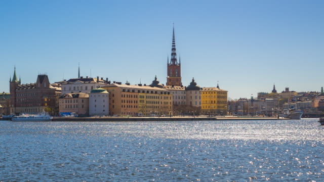 Time-lapse-4k-of-Stockholm-port-and-skyline-in-Sweden,-Timelapse