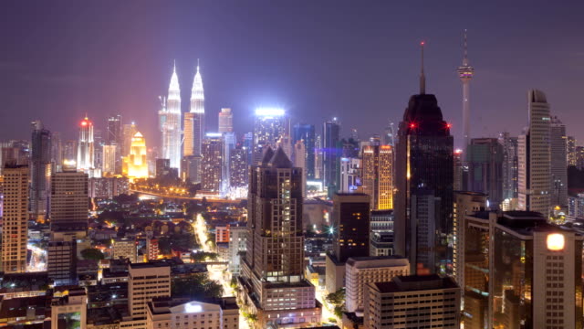 Nacht-Innenstadt-von-Cityscape-Timelapse-Kuala-Lumpur