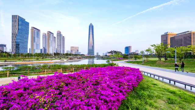 Incheon,-Central-Park-en-Songdo-International-Business-District,-Corea-del-sur