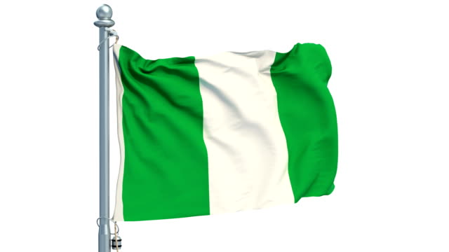 Nigeria-bandera-ondeando-sobre-fondo-blanco,-animación.-Render-3D