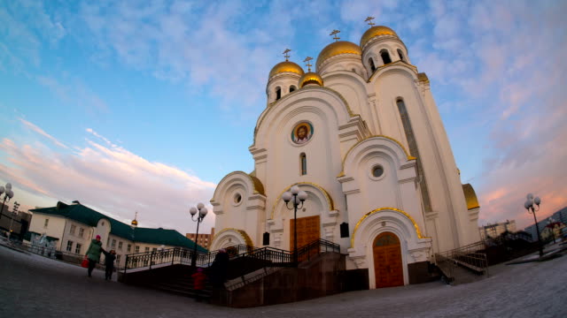 Russian-Temple,-Сhurch-of-the-Nativity,-Krasnoyarsk,-time-lapse