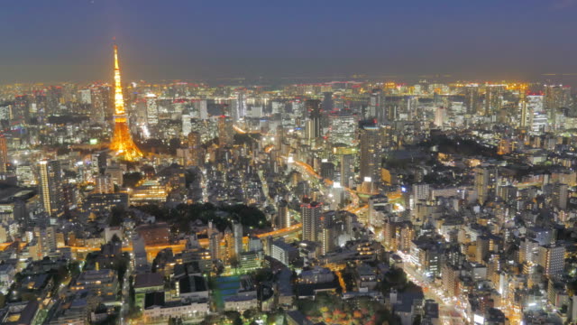 Time-Lapse---paisaje-hermoso-de-Tokio-de-noche
