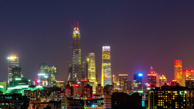 Wolkenkratzer-in-Peking,-China.-4k-Zeitraffer