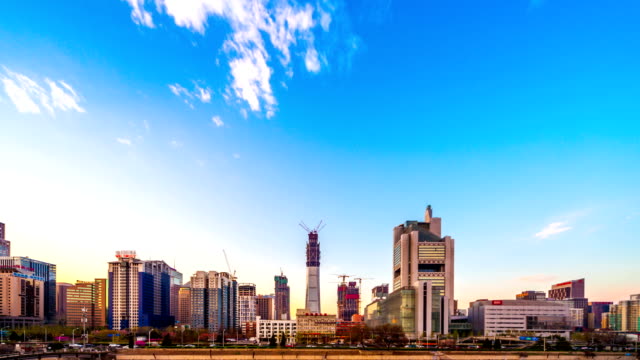 Wolkenkratzer-in-Peking,-China.-4k-Zeitraffer