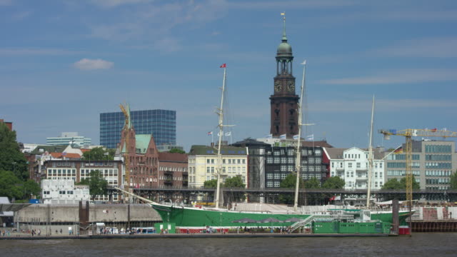 View-on-beautiful-green-ship-in-the-port-of-hamburg
