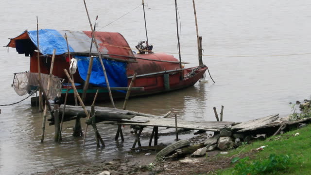 Boot-auf-dem-Fluss,-Asien