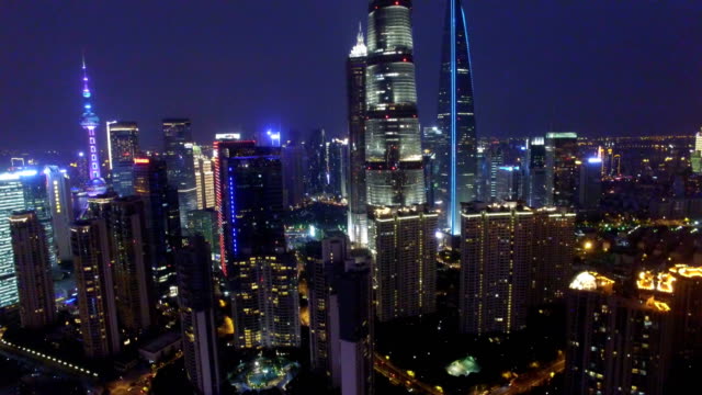 T/L-Luftaufnahme-von-Shanghai-Stadtbild-und-Skyline-bei-Nacht/Shanghai,-China