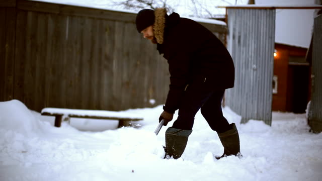 Work-after-snowy-night.-Man-with-a-shovel-removing-the-snow-from-his-yard-on-a-cold-snowy-morning.
