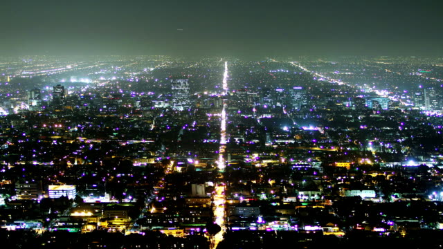Los-Angeles-at-night,-time-lapse