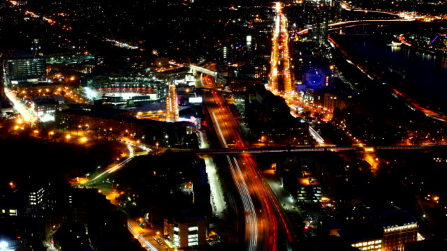 Aerial-timelapse,-Boston-Skyline-at-night-with-zoom-out