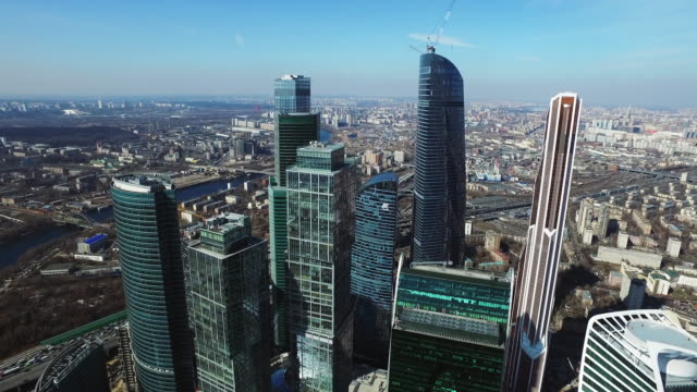 Moscow-City-Antenne-Stadtansichten-Gebäude-schießen