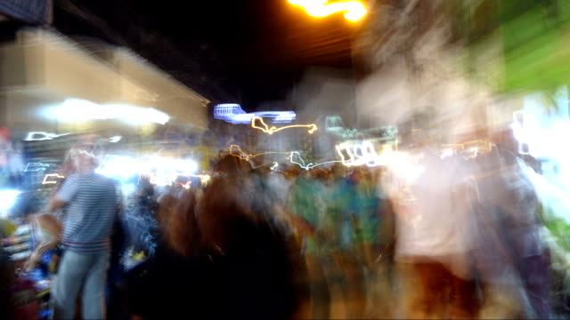Abstract-blurring-of-Night-Market-Chiangmai-walking-street,-Thailand-timelapse-footage