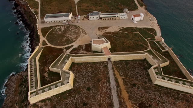Luftbild-der-Festung-von-Sagres-am-Abend-Luftaufnahme,-Portugal