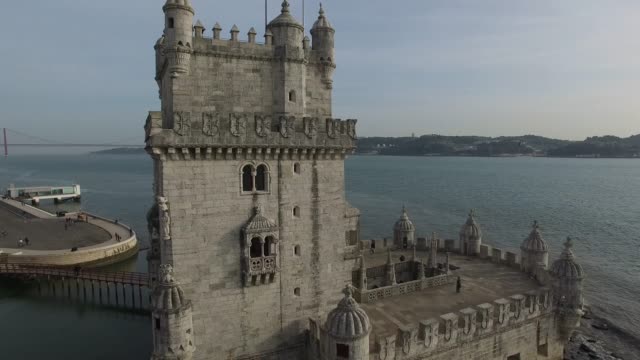 Vista-aérea-de-la-torre-de-Belem,-Lisboa,-Portugal