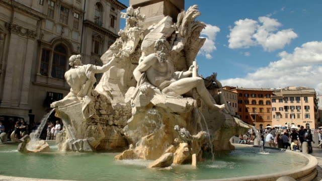 sonniger-Nachmittag-schoss-vier-Flüsse-Brunnen-auf-der-Piazza-Navona,-Rom
