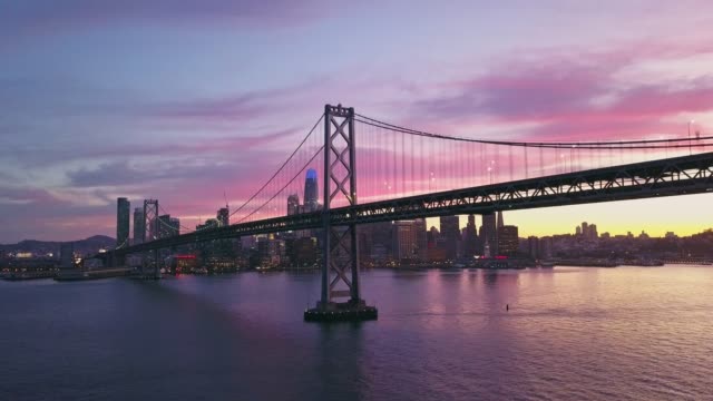 Aerial-cityscape-video-of-San-Francisco-at-sunset