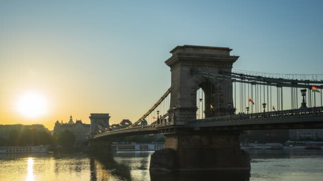 Video-de-lapso-de-tiempo-de-puente-de-las-cadenas-en-Budapest,-Hungría-timelapse