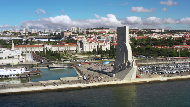 Aerial-view-of-Balem-district-waterfront-in-Lisbon