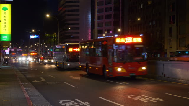 noche-iluminada-Taipei-ciudad-tráfico-calle-panorama-4k-Taiwán