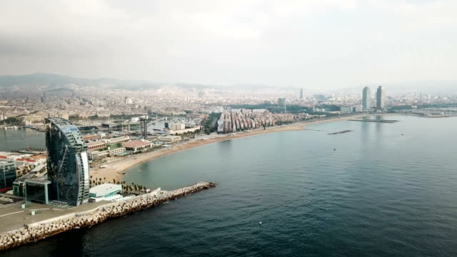Aerial-view-of-cityscape-with-hotel-W-Barcelona