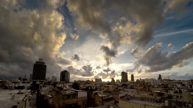 Stadt-Tel-Aviv,-Israel-winter-Sonnenuntergang-Zeitraffer