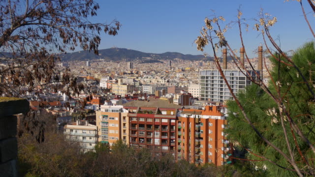 sunny-day-barcelona-city-montjuic-park-view-4k-spain