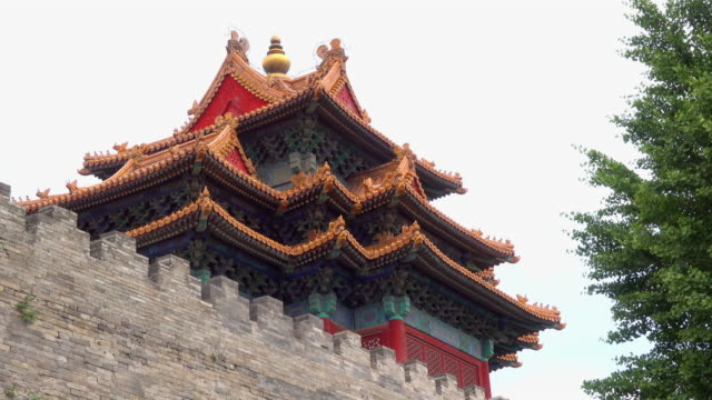 Corner-Tower-in-Imperial-Palace-in-Beijing,-China